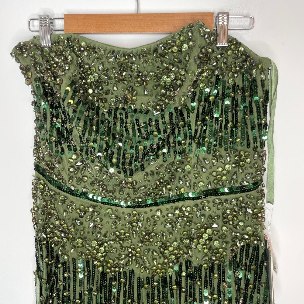 Mac Duggal Strapless Hand Embellished Beaded A Line Gown In Emerald 93915 14 New - Picture 3 of 15